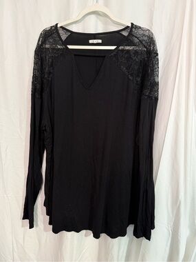 Maurices Black Long Sleeve Top with Lace Yoke
